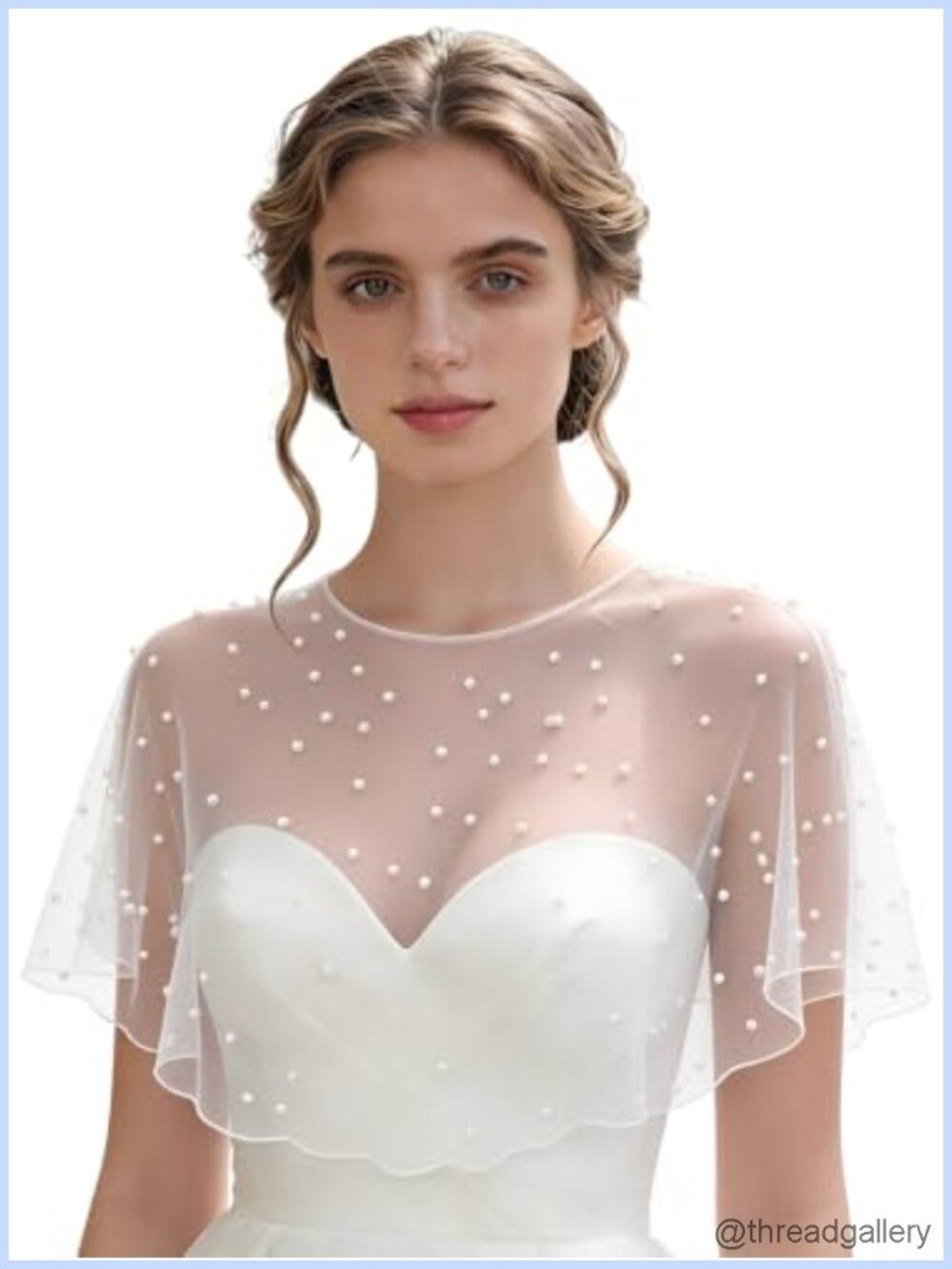 Pearl Shawl Wrap Shrug Sheer Tulle Bridal Capelet Formal Wedding